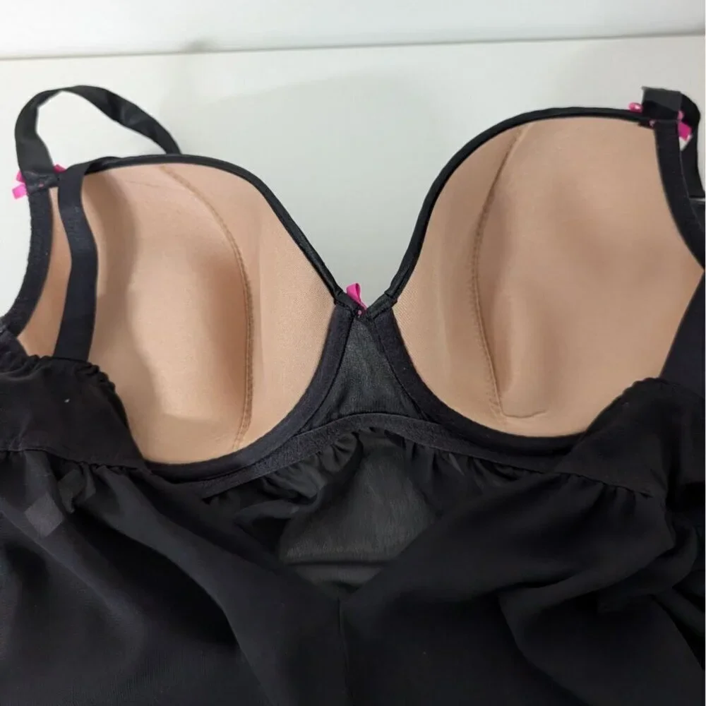 Cacique Lace Floral Babydoll Lingerie Womens Size 40DD Black Underwire Nightgown